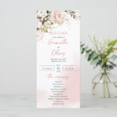 Blush Pink Floral Rose Boho Hochzeit Zeremonie Programm (Stehend Vorderseite)