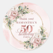 Blush Pink Floral Rose Gold 50th Birthday Stickers (Vorderseite)