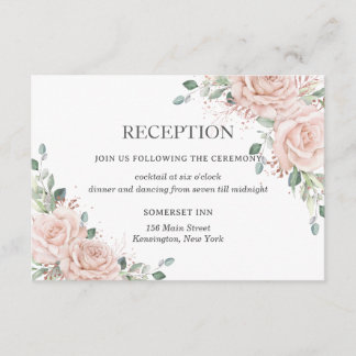 Blush Pink Floral Rose Gold Wedding Reception Begleitkarte