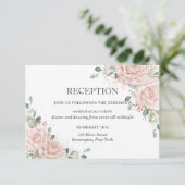 Blush Pink Floral Rose Gold Wedding Reception Begleitkarte (Stehend Vorderseite)