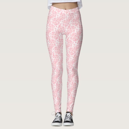 Blush Pink Floral Rose Muster Leggings (Vorderseite)