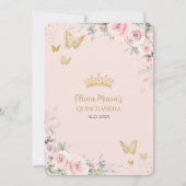 Blush Pink Floral Rose Schmetterlinge Quinceañera Einladung (Rückseite)