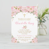 Blush Pink Floral Rose Taufe Christening Einladung (Stehend Vorderseite)