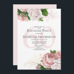 Blush Pink Floral Rose Weiß 60. Geburtstag Einladung<br><div class="desc">Elegante moderne botanische rot-rosa Aquarellblüte (Rose) und Grün auf weißem Garten-Thema 60. Geburtstagsfeier Einladung. Text,  Schriftart,  Schriftart und Farbe sind vollständig anpassbar,  sodass diese Karte auf Ihren Anzug angepasst werden kann.</div>
