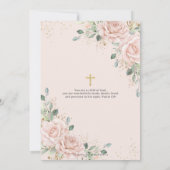 Blush Pink Floral Roses Gold Cross Baptism Einladung (Rückseite)