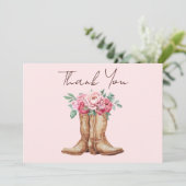 Blush Pink Floral Rustic Cowboy Boots Thank You Dankeskarte (Stehend Vorderseite)