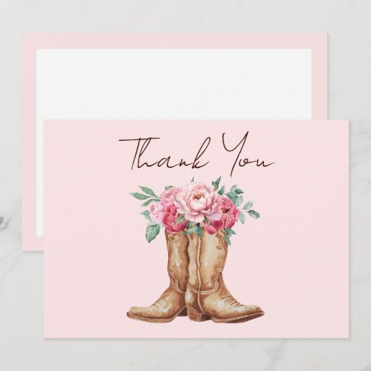 Blush Pink Floral Rustic Cowboy Boots Thank You Dankeskarte (Vorne/Hinten)