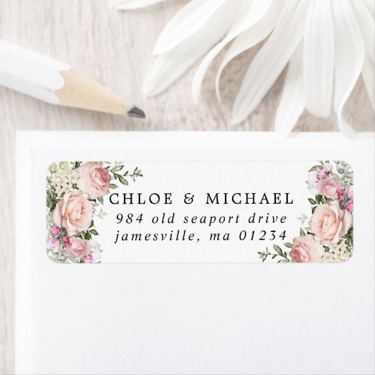 Blush Pink Floral Rustic Wedding Rücksendeadresse (Insitu)