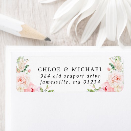 Blush Pink Floral Rustic Wedding Rücksendeadresse (Insitu)