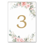 Blush Pink Floral Sage Gold Wedding Brautparty Tischnummer (Vorderseite)