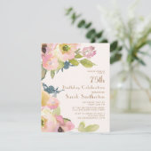 Blush Pink Floral Sage Green Blätter 75. Geburtsta Einladung (Stehend Vorderseite)