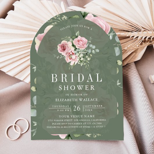 Blush Pink Floral Sage Green Bridal Shower Einladung
