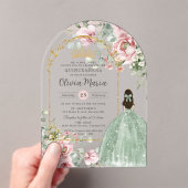 Blush Pink Floral Sage Green Quinceañera Sweet 16 Acryleinladungen (Insitu (Handheld))