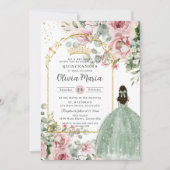 Blush Pink Floral Sage Green Quinceañera Sweet 16 Einladung (Vorderseite)