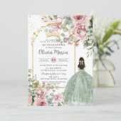 Blush Pink Floral Sage Green Quinceañera Sweet 16 Einladung (Stehend Vorderseite)