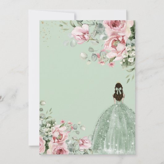 Blush Pink Floral Sage Green Quinceañera Sweet 16 Einladung (Rückseite)
