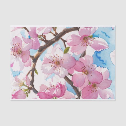 Blush Pink Floral Sakura Blossom Deko Seidenpapier (Vorderseite)