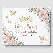 Blush Pink Floral Schmetterlinge Gold Quinceañera Gästebuch (Vorderseite)