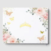 Blush Pink Floral Schmetterlinge Gold Quinceañera Gästebuch (Rückseite)