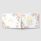Blush Pink Floral Schmetterlinge Gold Quinceañera Gästebuch (Voll)
