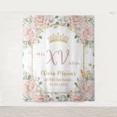 Blush Pink Floral Schmetterlinge Gold Quinceañera Wandteppich (Vorderseite)