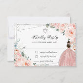 Blush Pink Floral Silver Bat Mitzvah Girl Dress RSVP Karte (Vorderseite)
