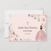 Blush Pink Floral Silver Taufe Christening Girl RSVP Karte (Rückseite)