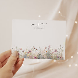 Blush Pink Floral Simple Chic Monogram Mitteilungskarte