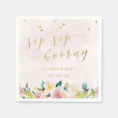 Blush Pink Floral Sip Hooray Brautparty Serviette (Vorderseite)