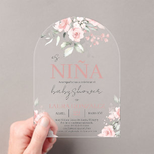 Blush Pink Floral Spanish Baby Shower Girl Acryleinladungen