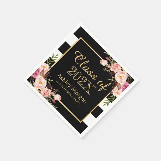 Blush Pink Floral Stripes Class 2025 Abschluss Serviette (Ecke)