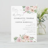 Blush Pink Floral & Sukkulente Hochzeit Einladung (Stehend Vorderseite)