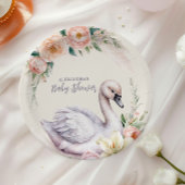 Blush Pink Floral Swan Princess Baby Dusche Pappteller