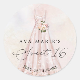 Blush Pink Floral Sweet 16. Geburtstag Klassik Runder Aufkleber