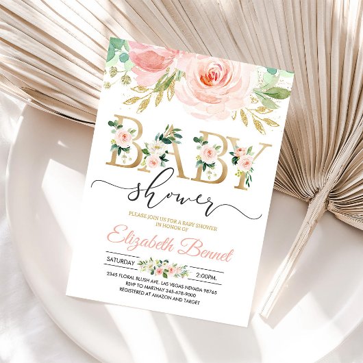 Blush Pink Floral Sweet Baby Girl Babydusche Einladung