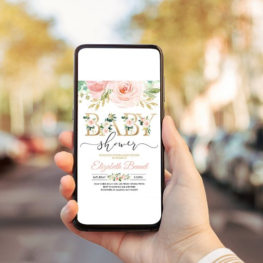 Blush Pink Floral Sweet Baby Girl Babydusche Einladung