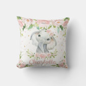 Blush Pink Floral Sweet Elephant Girl Kinderzimmer Kissen (Vorderseite)