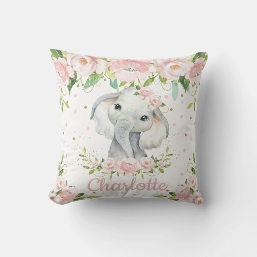 Blush Pink Floral Sweet Elephant Girl Kinderzimmer Kissen (Vorderseite)