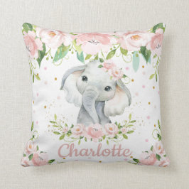 Blush Pink Floral Sweet Elephant Girl Kinderzimmer Kissen