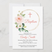 Blush Pink Floral Taufe Einladung (Vorderseite)