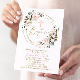 Blush Pink Floral Taufe Gold Rahmen Einladung