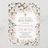 Blush Pink Floral Taufe Spanische Einladung (Vorne/Hinten)