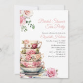 Blush Pink Floral Teacup Brautparty Teezeremonie Einladung (Vorderseite)