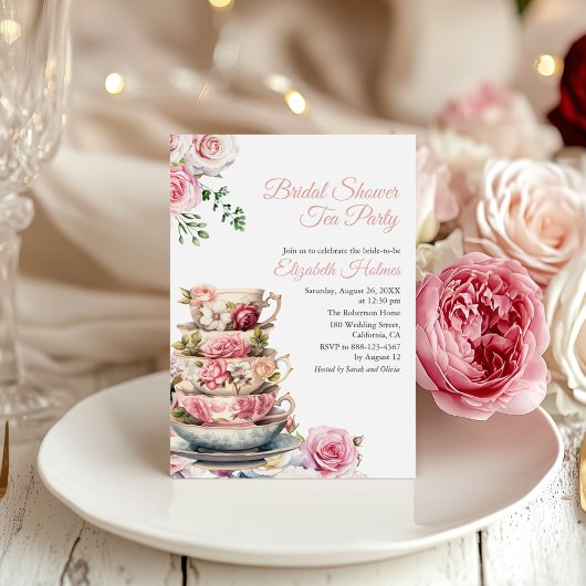 Blush Pink Floral Teacup Brautparty Teezeremonie Einladung
