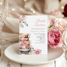 Blush Pink Floral Teacup Bridal Luncheon Einladung