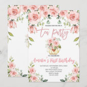 Blush Pink Floral Tee Party Erstgeburt Einladung (Vorne/Hinten)