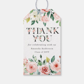 Blush Pink Floral Thank You Graduation Gift Tag Geschenkanhänger