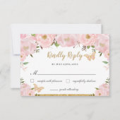 Blush Pink Floral Tiara Quinceañera Butterfliegen RSVP Karte (Vorderseite)