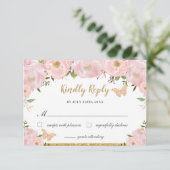 Blush Pink Floral Tiara Quinceañera Butterfliegen RSVP Karte (Stehend Vorderseite)
