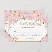 Blush Pink Floral Tiara Quinceañera Butterfliegen RSVP Karte (Vorne/Hinten)